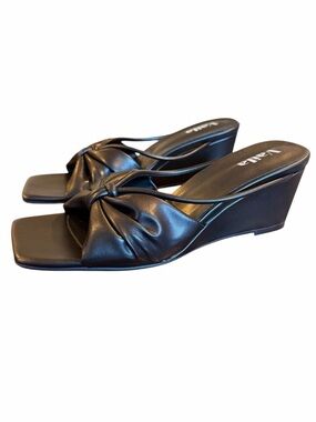 Valia Black Knot-Front Wedge Slide Sandals